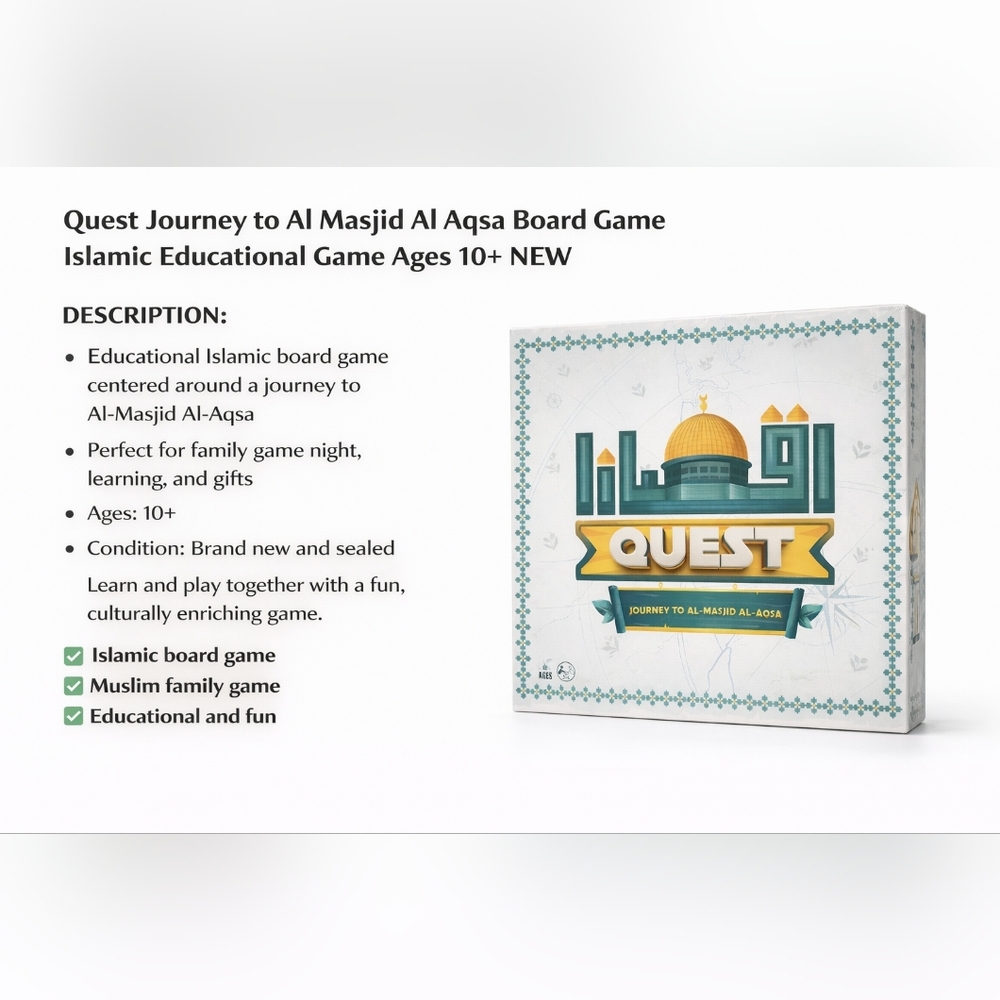 Quest Journey to Al Masjid Al Aqsa Board Game Islamic Educational Game Ages 10+